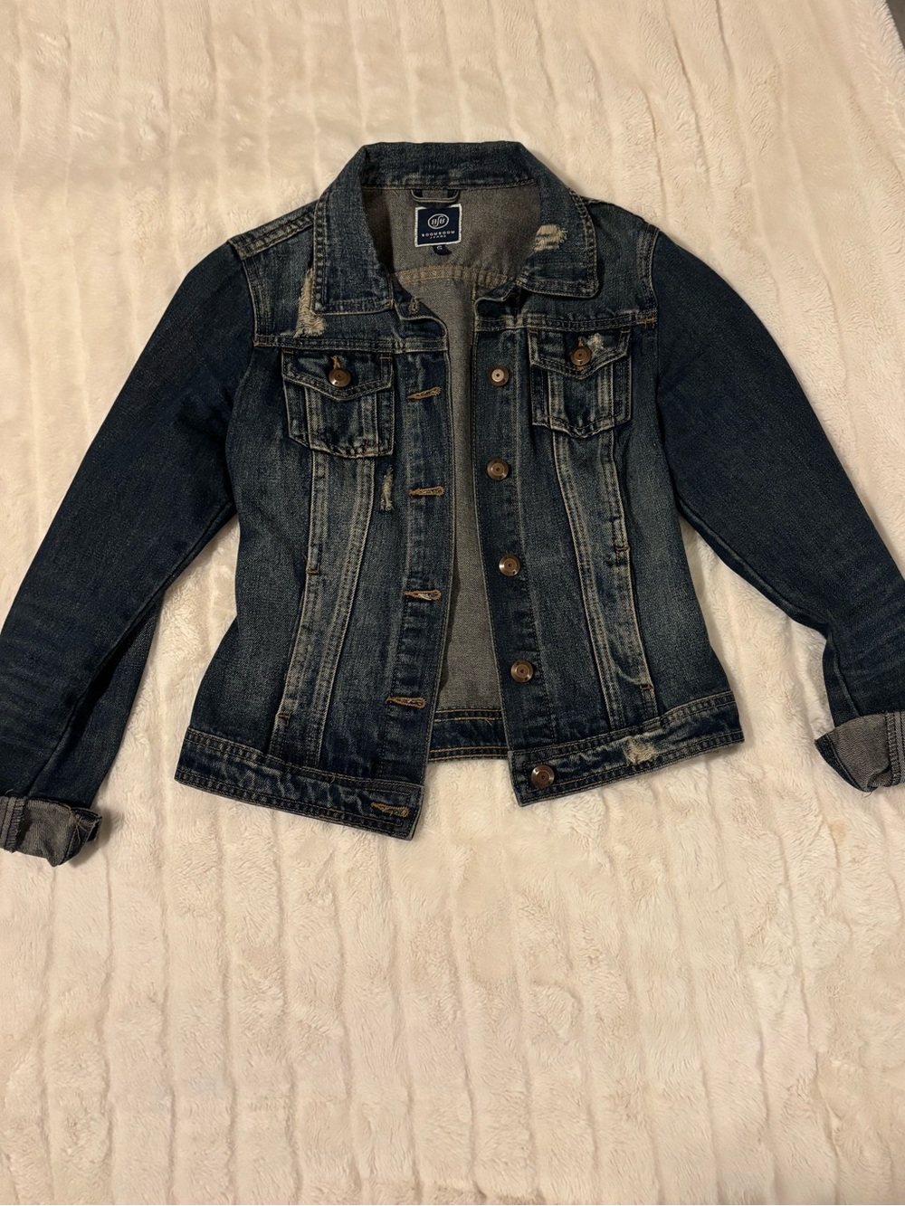 Boom Boom Jeans Dark Blue Distressed Denim Jacket